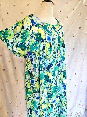 Size 2X to 3X Kimono Sleeve Maxi Dress Green Blue  NWT